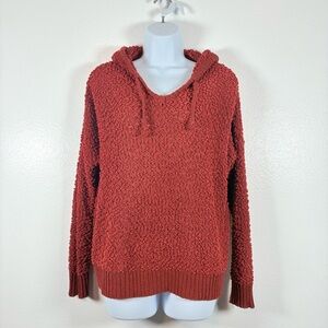 Miracle Textured Knit Hoodie Sweater  Brick Red Popcorn Cotton Blend SzS/M Comfy